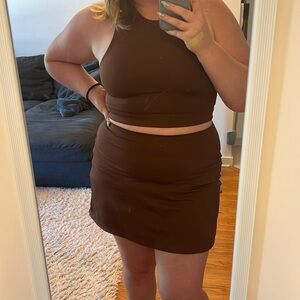 Girlfriend Collective Brown Workout Sports Bra & Skort Set - Size XL/XXL
